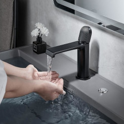 Robinet de lavabo de salle de bain - Noir, monotrou en laiton pour robinets de bain