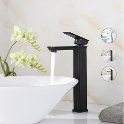 Robinet de salle de bains noir grand mitigeur de lavabo en laiton massif/mat